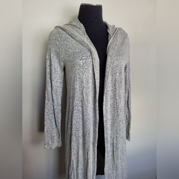 Chloe&Katie Longline Cozy Duster Sweater Gray Space Dye Marled Open Front Small - Picture 2 of 9